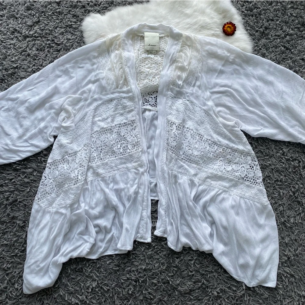 Elevenses by Anthropologie White Crochet Kimono Cardigan - Picture 2 of 8
